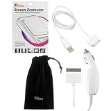 EZOPower Rapid White Car Charger + White USB Hotsync & Charging Data Cable + Black Universal Mesh Case + Clear LCD Screen Protector for Verizon CMDA / AT&T GSM Apple Iphone 4th 4G