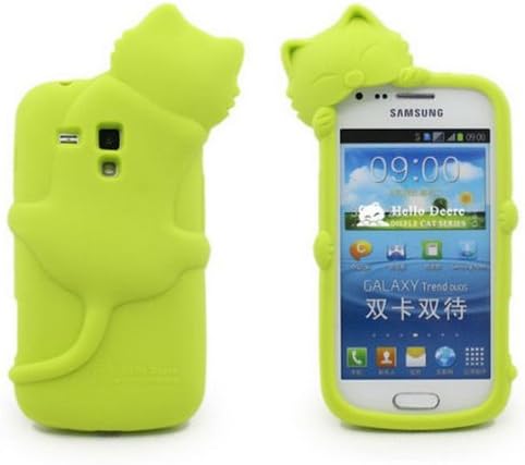 Yuersal Green Cute Animal shaped silicone 3D Cat- Gel Silicone Rubber Soft Case Cover Skin for Samsung Galaxy S Duos (GT-S7562 / S7560M Galaxy Ace II X) with Earphone Anti Dust