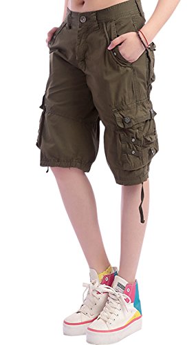 Chouyatou Women's Casual Multi-Pockets Sports-Wear Knee Length Cargo Shorts
