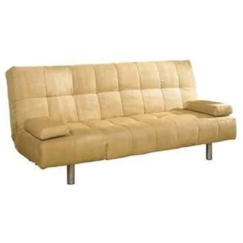 ORE International Microfiber Straight Leg Futon Sofa Bed with 2 Pillows, Camel