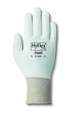Ansell Hyflex 11-600 White Polyurethane Coated on Nylon Liner Lightweight Assembly Industrial Gloves, Knitwrist Cuff, Large, Pack of 12