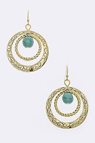 LAUREN SPADE Textured Double Ring Turquoise Drop Earrings (Gold)