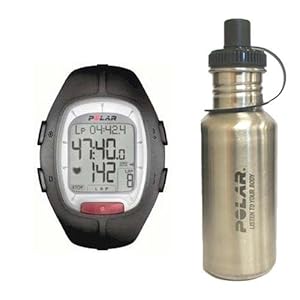 Polar 99039476 RS100 Heart Rate Monitor Black with Stainless Steel Water Bottle
