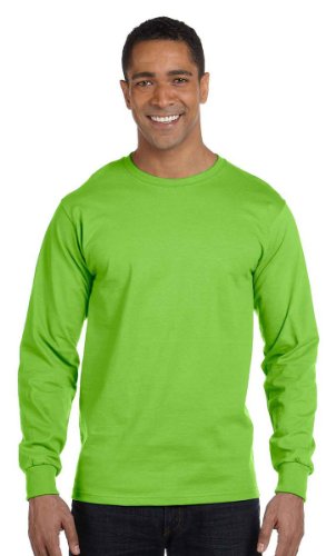 Hanes Men's Long-Sleeve Crewneck Beefy T-Shirt, LIME, XX-Large