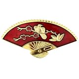 Gold Tone Asian Hand Fan And Bird Animal Pin Brooches