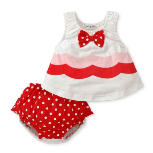 Urparcel Girls 2Pcs Set Bowknot T-Shirt Sleeveless Tank Tops Ruffled Shorts Dots