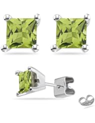 1.46-1.55 Cts Peridot Stud Earrings in 14K White Gold