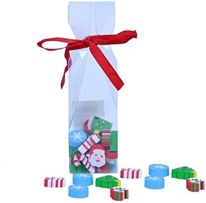 Stationary Station Christmas Assorted Designs Eraser Set,in Cute Bag Wrapped to Make Cute Gift, Set Includes Santa, Candy Cane, Tree &amp; Snow Flake Design Erasers.