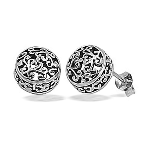Bling Jewelry Sterling Silver Antique Filigree Bali Stud Earrings
