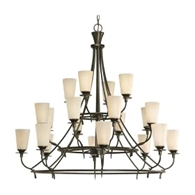 Progress Lighting P4040-77 20-Light, 3-Tier Chandelier with Seeded Topaz Glass, Forged Bronze
