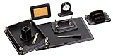 Majestic Goods Office Supply Leather and Oak Desk Set, Black (W925)