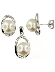 Sterling Silver and Freshwater Pearl Earring and Pendant Set