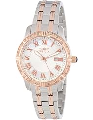 Invicta Womens 14996 Angel Silver Textured Dial with White Mother of Pearl Border Diamond Accented Two Tone Stainless Steel Watch