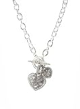 Necklace - N350 - Marcasite-Look Double Heart - Chain Link - Toggle Ends