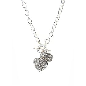 Necklace - N350 - Marcasite-Look Double Heart - Chain Link - Toggle Ends by SERENITY CRYSTALS