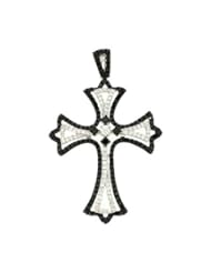 Ladies 18K White Gold 1.09Ct Round Cut White Black Diamond Designer Charm Cross Pendant 4.3Gr