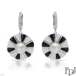 FPJ Vibrant Earrings With 2.90ctw Precious Stones - Genuine Agates, Clean Diamonds, Onyxes and 8mm Freshwater Pearls Well Made in 14K White Gold. Total item weight 9.4g Length 34mm