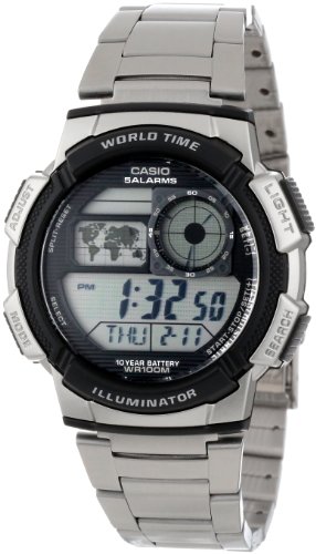 Casio Men's AE1000WD-1AVCF World Time Silver-Tone Bracelet and Digital Sport Watch Casio Men's AE1000WD-1AVCF World Time Silver-Tone Bracelet and Digital Sport Watch
