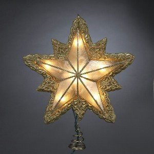 CAPIZ GOTHIC DESIGN LIGHTED STAR - 10 RESIN FIVE-POINT CAPIZ GOTHIC DESIGN LIGHTED STAR TREETOP W/PLATED BRASS IN GOLD FINISH,