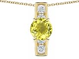 2.05 cts 925 Sterling Silver 14K Yellow Gold Plated Genuine Round Lemon Quartz Pendant