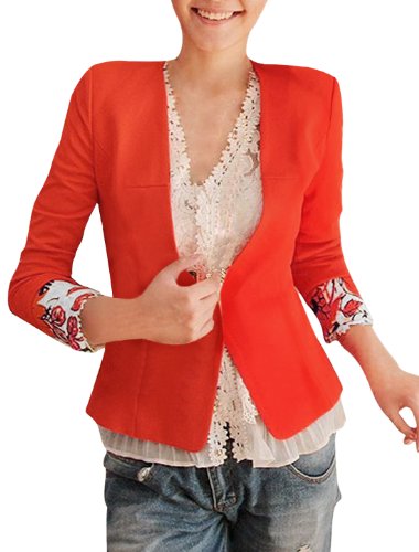 Allegra K Women Long Sleeve One Button Deep V Neck Casual OL Blazer Suit Jacket