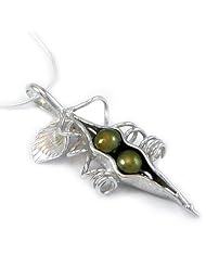 Pea Pod Necklace - Sterling Silver with Two Green Freshwater Pearls
