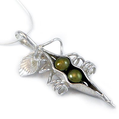Two Peas in a Pod Necklace - Sterling Silver with Green Freshwater Pearls