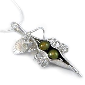 Two Peas in a Pod Necklace - Sterling Silver with Green Freshwater Pearls Two Peas in a Pod Necklace - Sterling Silver with Green Freshwater Pearls