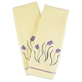Yellow Cotton Hand Towel with Floral Accents, Set of 2