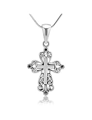 925 Sterling Silver Celtic Filigree Design Cross Pendant with Sterling Silver Necklace Chain 18 Jewelry for Women - Nickel Free
