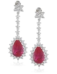 10k White Gold Created Ruby and Created White Sapphire Pear Shape Dangle Earrings