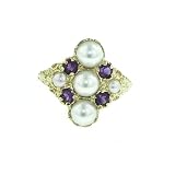 9ct Yellow Gold Ladies Pearl And Amethyst Ring Size M Finger Sizes L To Z Available