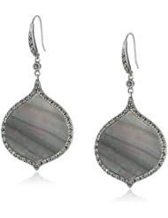 Sterling Silver Oxidized Grey Shell and Marcasite Ovate Dangle Earrings