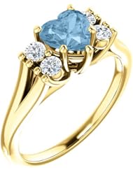 14K Yellow Gold 6.00x6.00mm Heart Cut Sky Blue Topaz and Diamond Ring -- LIFETIME WARRANTY