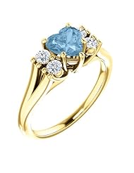 18K Yellow Gold 6.00x6.00mm Heart Cut Sky Blue Topaz and Diamond Ring -- LIFETIME WARRANTY