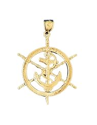 CleverEves 14K Gold Pendant Ships Wheel with Anchor 5.5 - Gram(s)