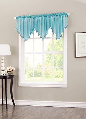 Easy Care Fabrics 2-Piece Sheer Crushed Voile Beaded Valance, Mineral, 50 by 24-Inch
