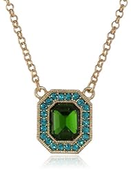 Signature 1928 Gold-Tone Emerald Octagon Pendant Necklace, 16" + 3" extender