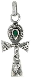 Sterling Silver 15/16" (24 mm) Ankh Pendant w/ Malachite