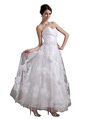 A-line Strapless Ankle Length Floral Print Sweetheart Natural   Waistline Tulle Lace  Dress