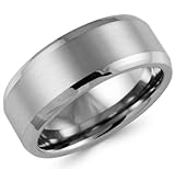 8mm Beveled Edge Tungsten Wedding Band Ring for Men - Size 10