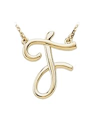Script Initial Necklace in 14 Karat Yellow Gold, Letter F