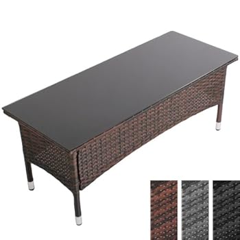 Table basse en résine tressée couleur gris - Avec plateau de verre DIVERSES COULEURS AU CHOIX