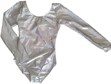 Metallic Long Sleeve Leotard (Youth M (8-10), Silver Hologram)