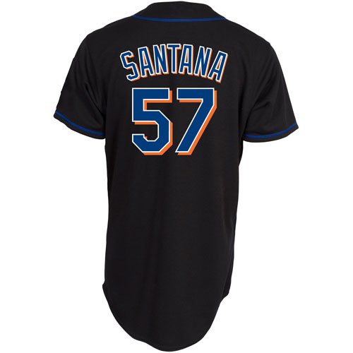 MLB Men's New York Mets Johan Santana Black Alternate Short Sleeve 6 Button Synthetic Replica Baseball Jersey Spring 2012  (Black, Medium)