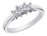 Diamond Engagement Anniversary Three Stone Ring 1/2 Carat (ctw) Princess Cut in 14K White Gold