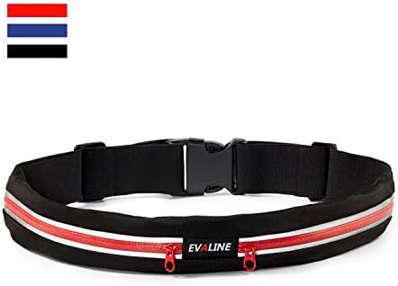 Evaline, Upgraded Version No-Bounce Running Belt/Sports Waist Pack for Most Cell Phones---Size Adjustable,Reflective Stripes,Water Resistant---for Cycling,Hiking,Walking,Running,Fitness(red)