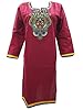 Womans Indian Kurta Long Cotton Kurti Embroidered Tunic Dress Maroon Tops S