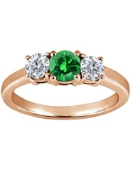 0.99 Ct Round Green Diamond G/H Diamond 18K Rose Gold Ring