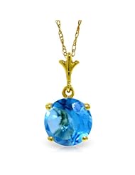 14K Gold Solitaire Natural Blue Topaz Pendant Necklace